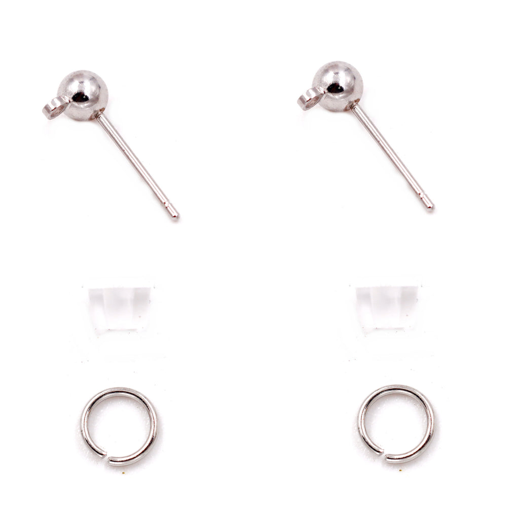 Malahill Excellent Quality Earring Findings for Jewelry Making, 100 pcs/50 Pairs Ball Post Earring Stud with Earring Backs