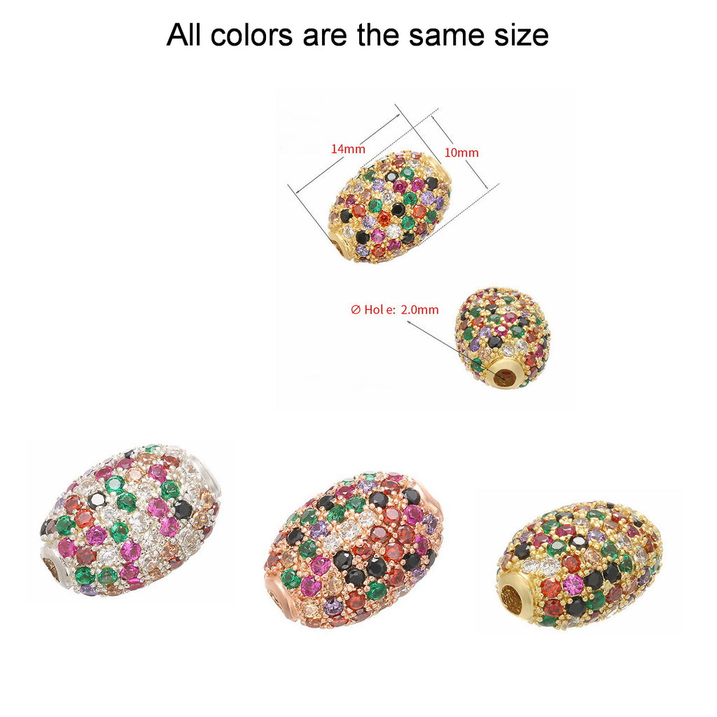 Malahill excellent quality cubic zirconia paved brass beads for jewelry making, sold per box 10 pieces inside