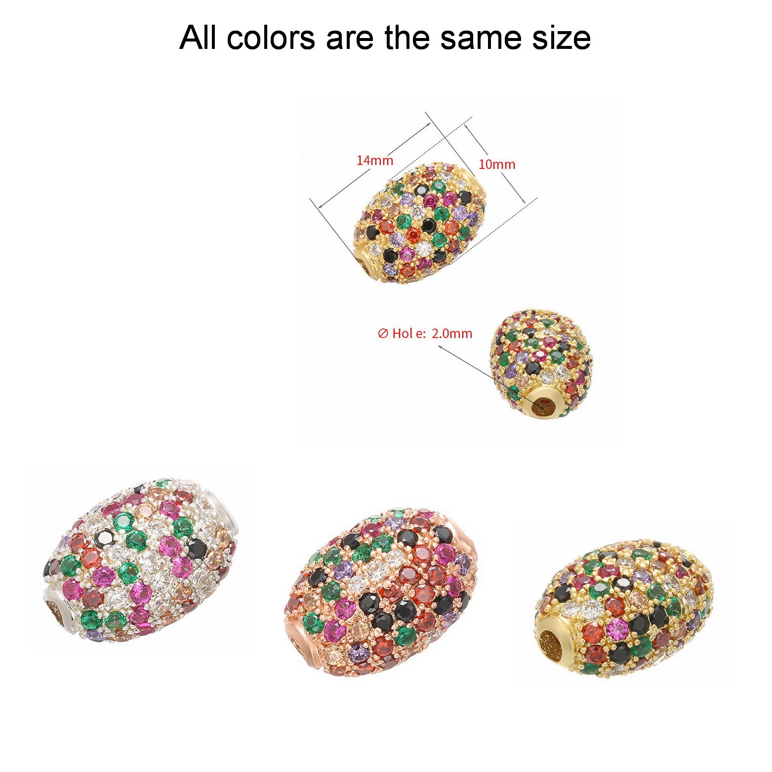 Malahill excellent quality cubic zirconia paved brass beads for jewelry making, sold per box 10 pieces inside