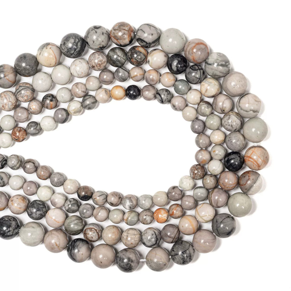 Malahill gemstone beads for jewelry making, sold per bag 5 strands inside, Grey Picasso Jasper beads