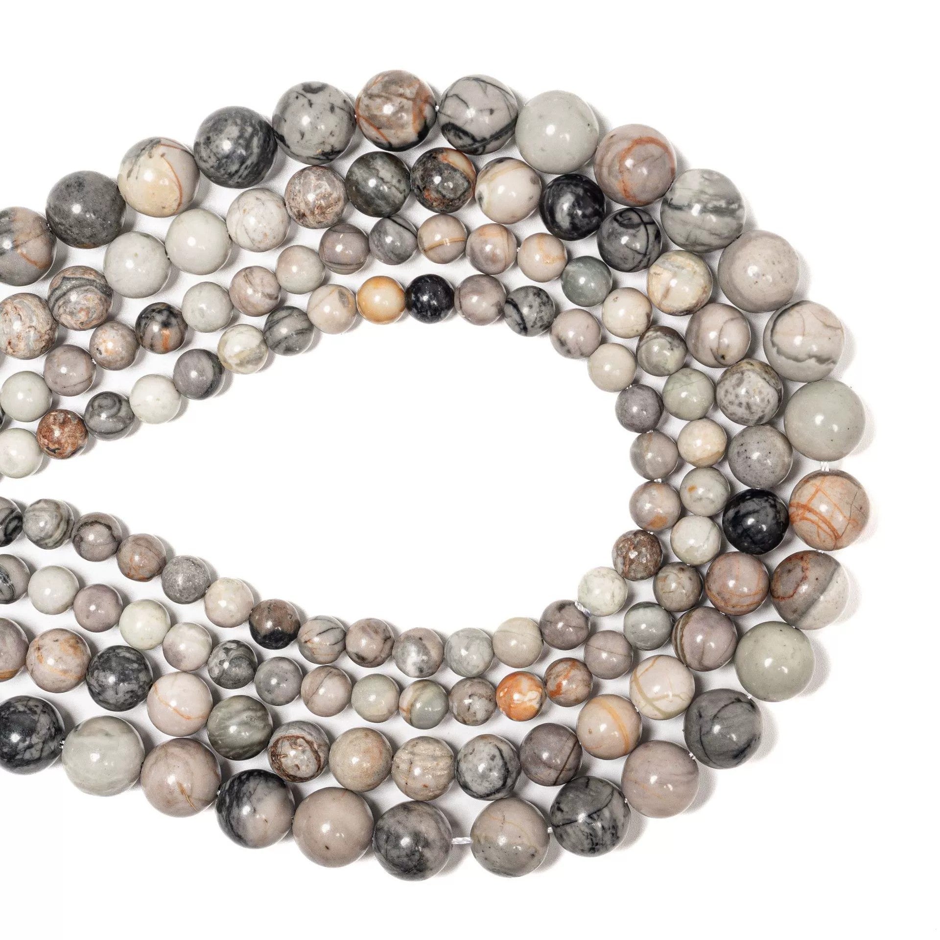 Malahill gemstone beads for jewelry making, sold per bag 5 strands inside, Grey Picasso Jasper beads