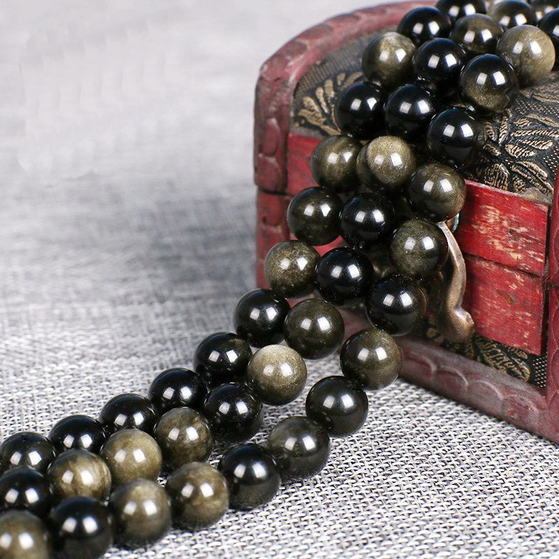 Malahill gemstone beads for jewelry making, sold per bag 5 strands inside, Golden Obsidian beads