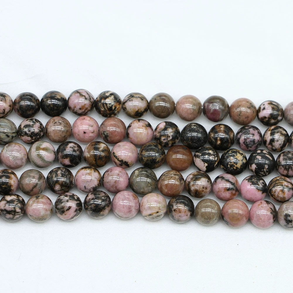 Malahill gemstone beads for jewelry making, sold per bag 5 strands inside, Black Stripe Rhodonite beads