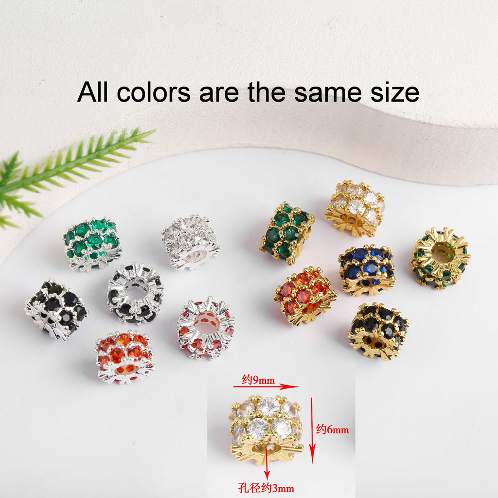 Malahill excellent quality cubic zirconia paved brass spacer beads for jewelry making, sold per box 10 pieces inside