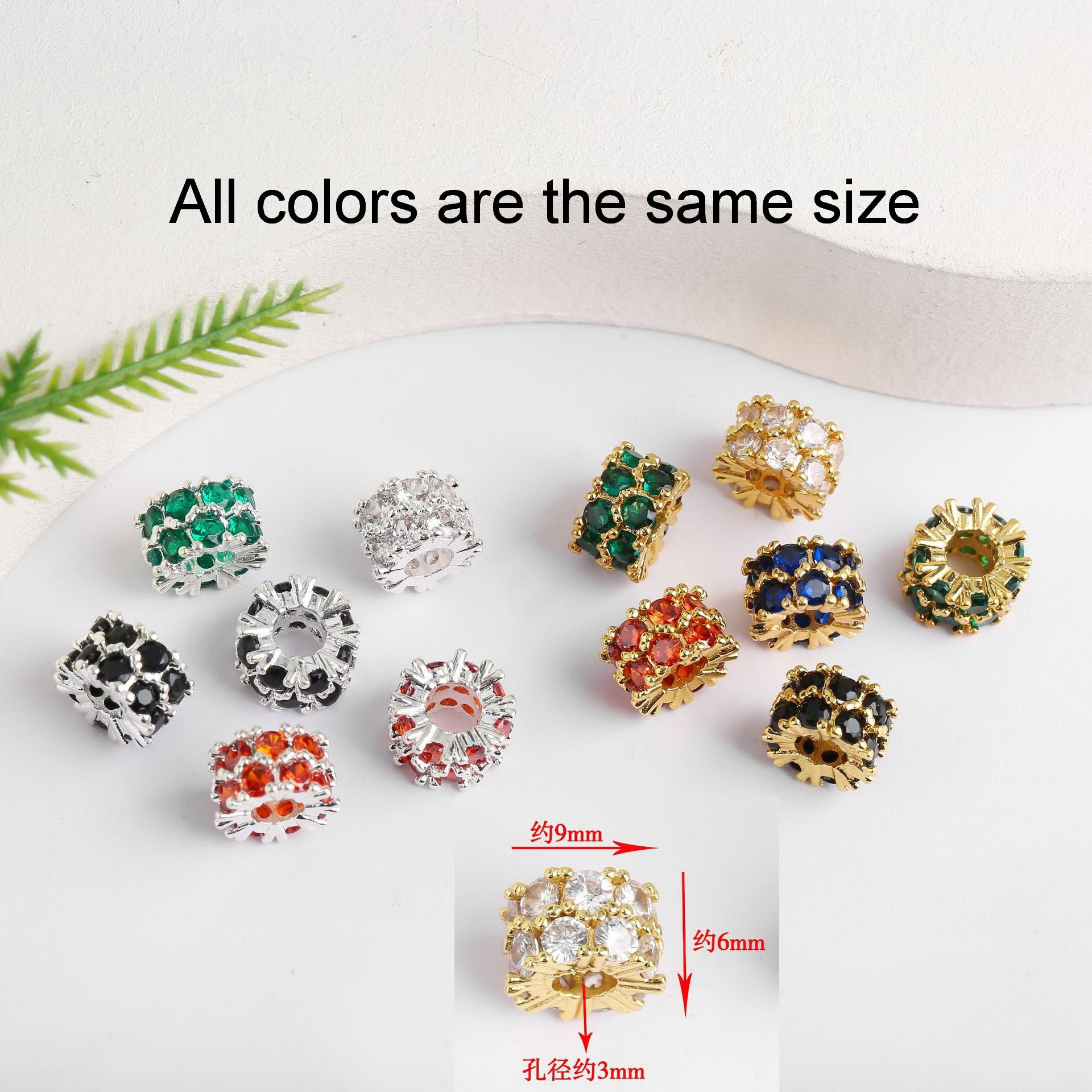 Malahill excellent quality cubic zirconia paved brass spacer beads for jewelry making, sold per box 10 pieces inside