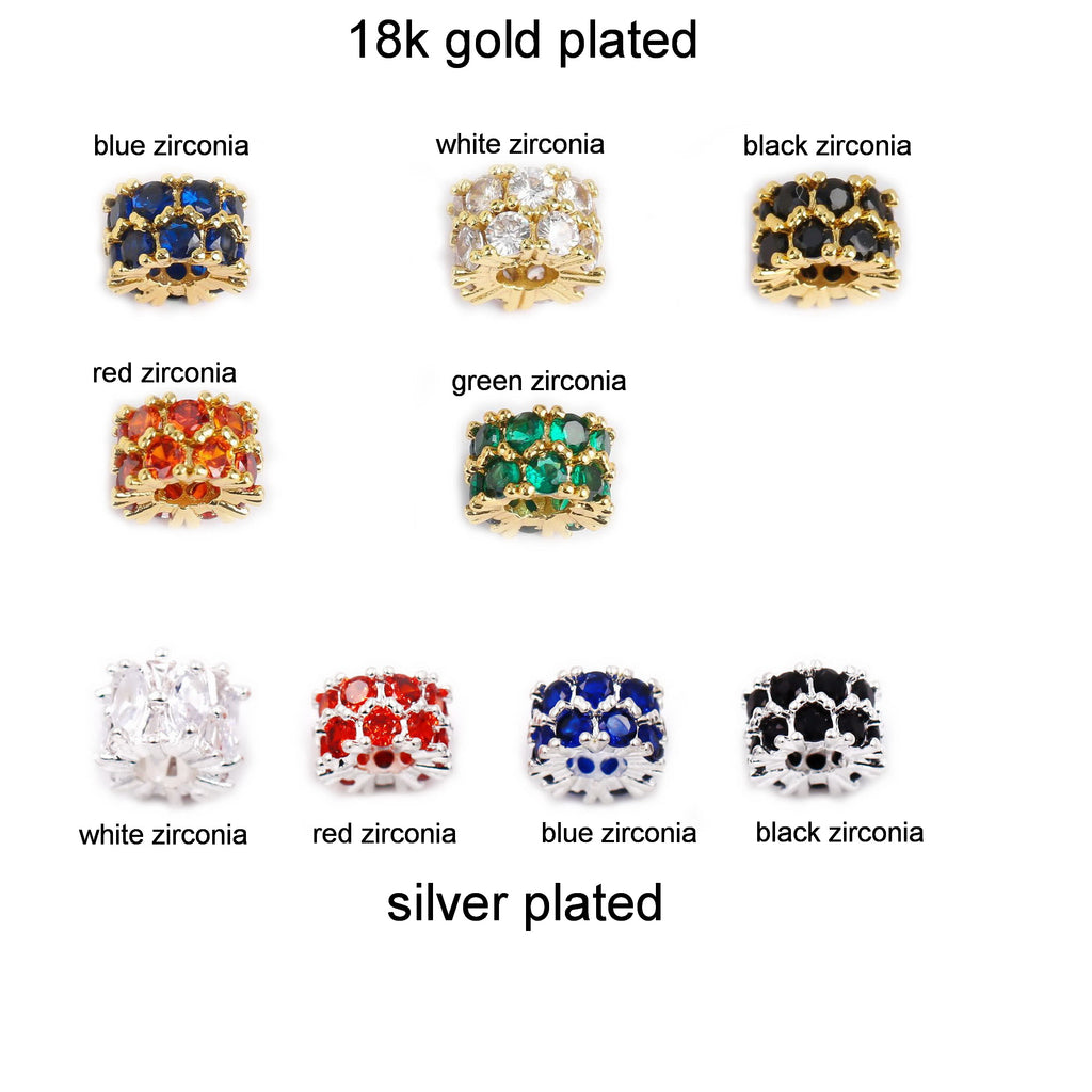 Malahill excellent quality cubic zirconia paved brass spacer beads for jewelry making, sold per box 10 pieces inside