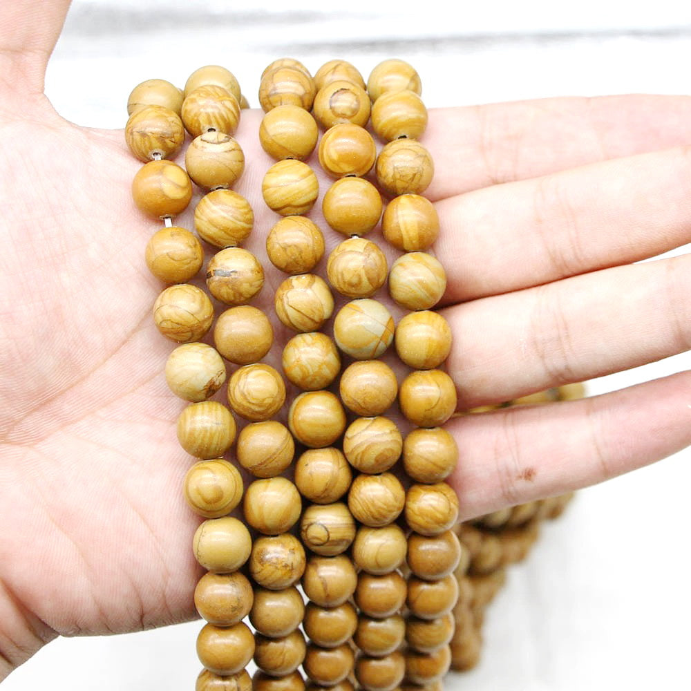 Malahill gemstone beads for jewelry making, sold per bag 5 strands inside, Yellow Sandalwood Fossil beads
