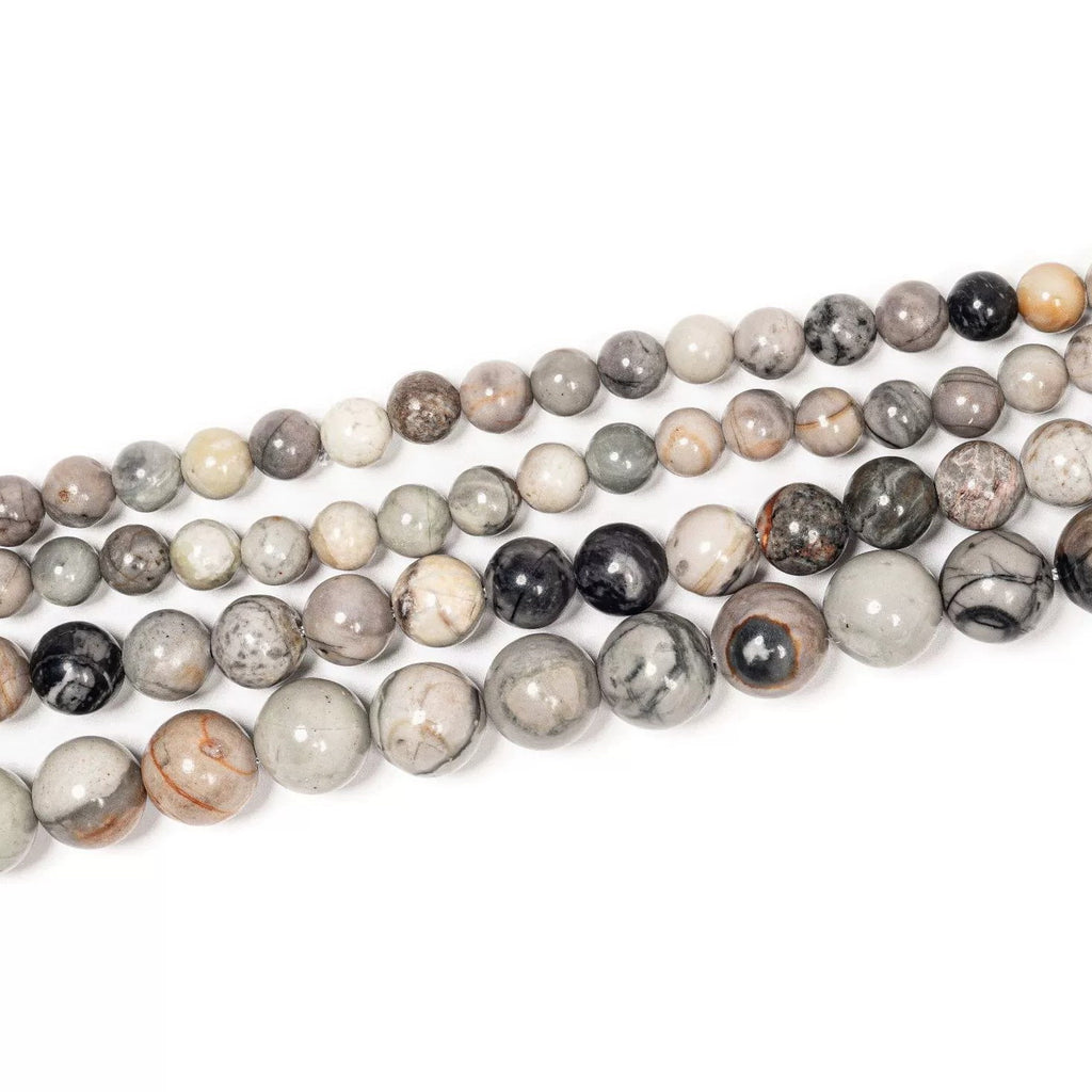 Malahill gemstone beads for jewelry making, sold per bag 5 strands inside, Grey Picasso Jasper beads