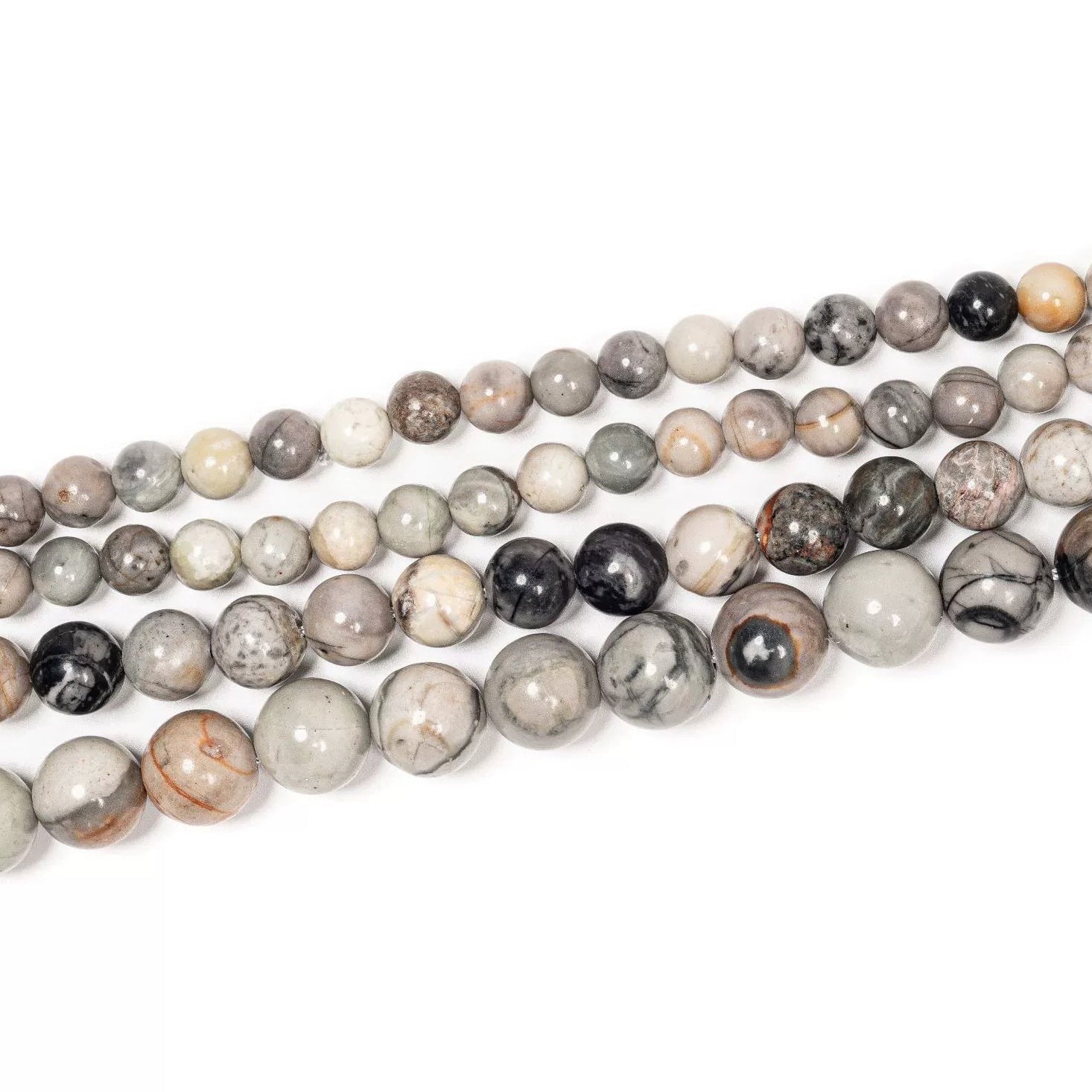 Malahill gemstone beads for jewelry making, sold per bag 5 strands inside, Grey Picasso Jasper beads