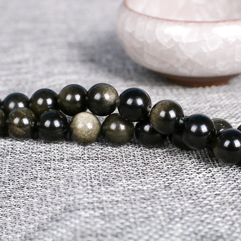 Malahill gemstone beads for jewelry making, sold per bag 5 strands inside, Golden Obsidian beads