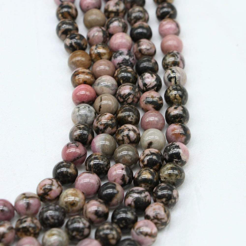 Malahill gemstone beads for jewelry making, sold per bag 5 strands inside, Black Stripe Rhodonite beads