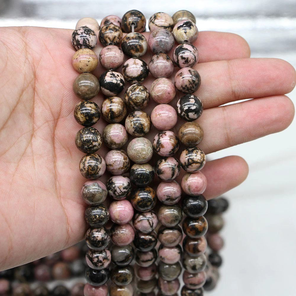 Malahill gemstone beads for jewelry making, sold per bag 5 strands inside, Black Stripe Rhodonite beads
