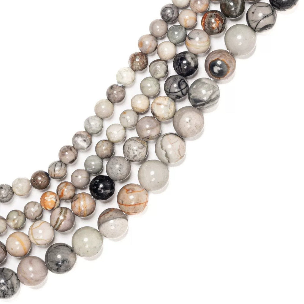 Malahill gemstone beads for jewelry making, sold per bag 5 strands inside, Grey Picasso Jasper beads