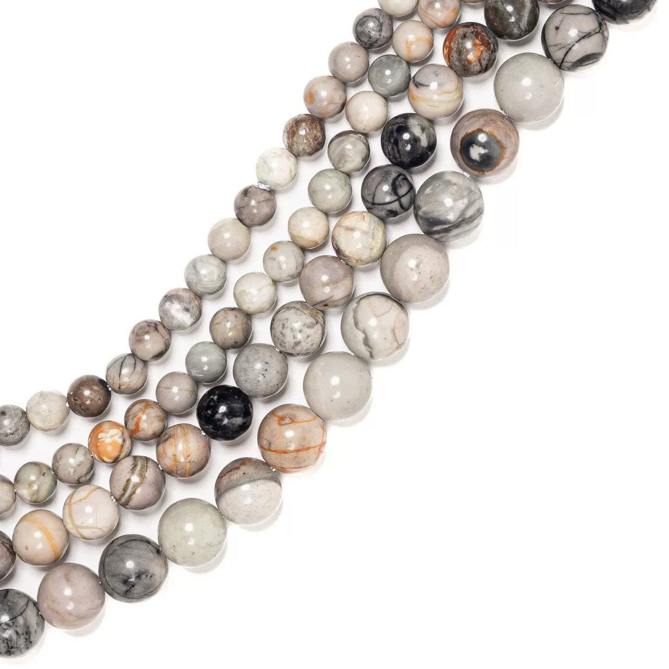 Malahill gemstone beads for jewelry making, sold per bag 5 strands inside, Grey Picasso Jasper beads