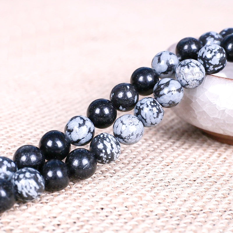 Malahill gemstone beads for jewelry making, sold per bag 5 strands inside, Snowflake Obsidian beads