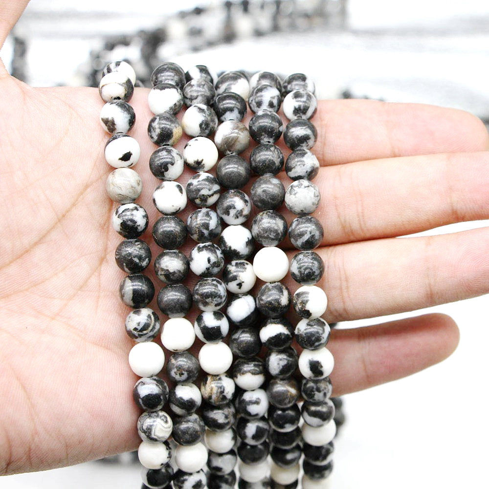 Malahill gemstone beads for jewelry making, sold per bag 5 strands inside, Black Zebra Jasper beads