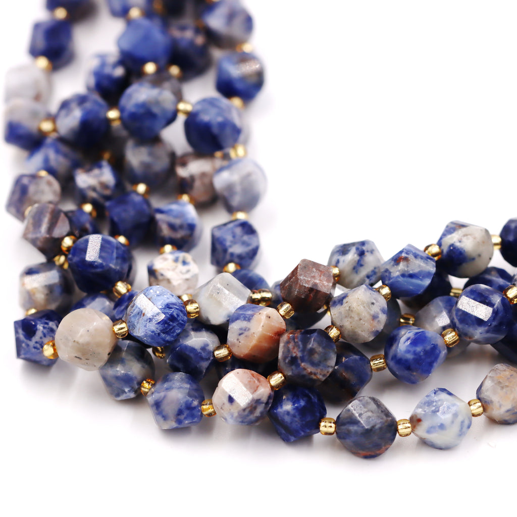 Malahill faceted S shape stone beads for jewelry making, sold per bag 5 strands inside, Sodalite AB beads