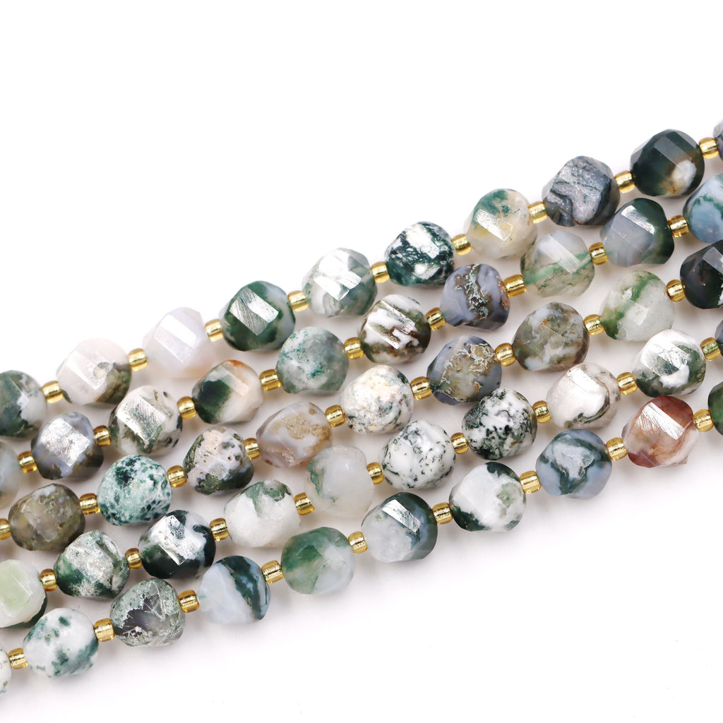 Malahill faceted S shape stone beads for jewelry making, sold per bag 5 strands inside, Tree Agate beads