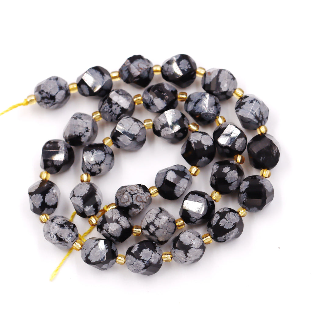 Malahill faceted S shape stone beads for jewelry making, sold per bag 5 strands inside, Snowflake Obsidian beads