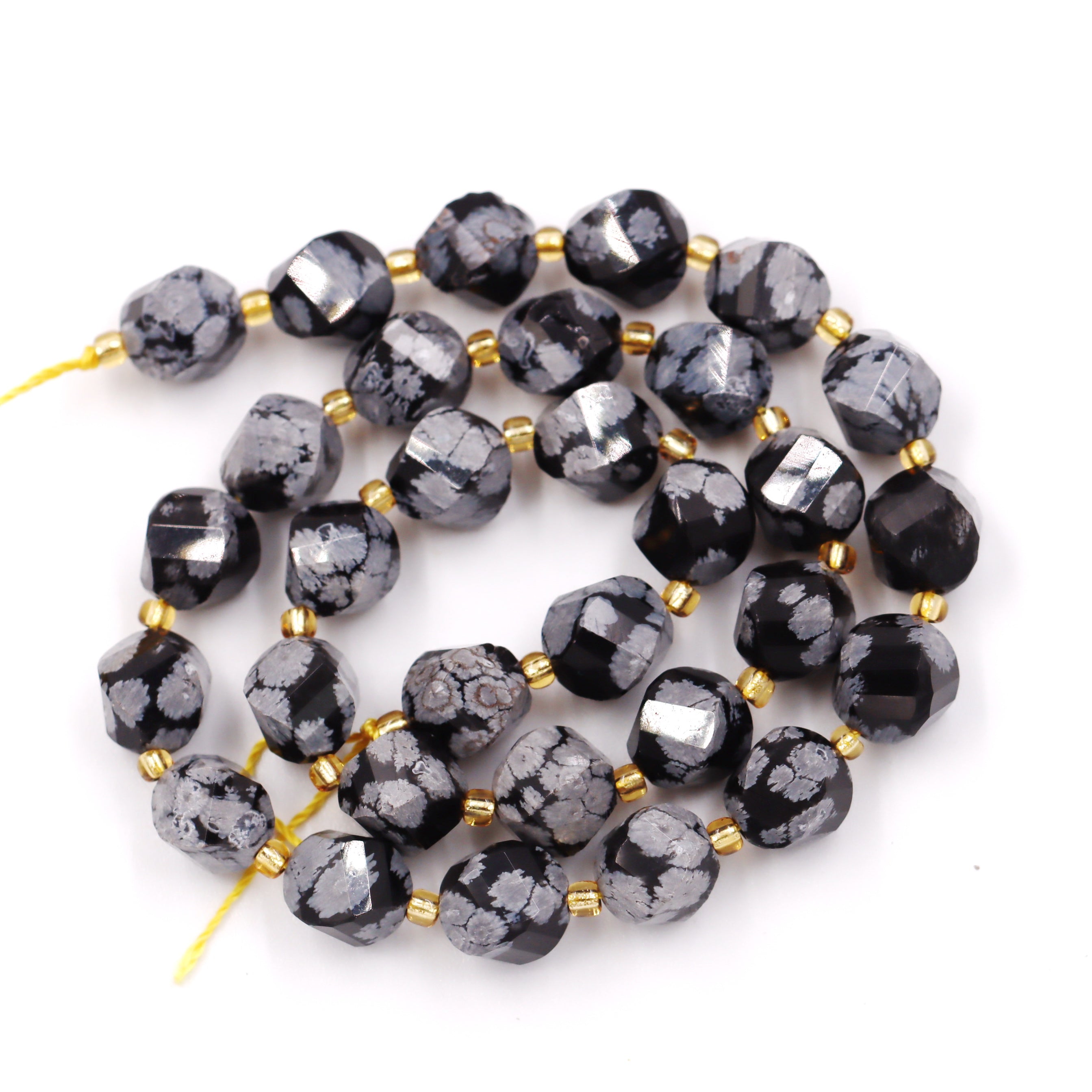 Malahill faceted S shape stone beads for jewelry making, sold per bag 5 strands inside, Snowflake Obsidian beads