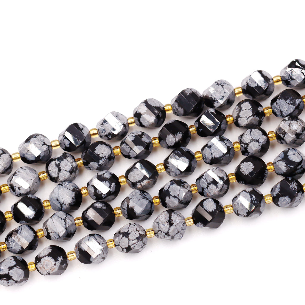 Malahill faceted S shape stone beads for jewelry making, sold per bag 5 strands inside, Snowflake Obsidian beads