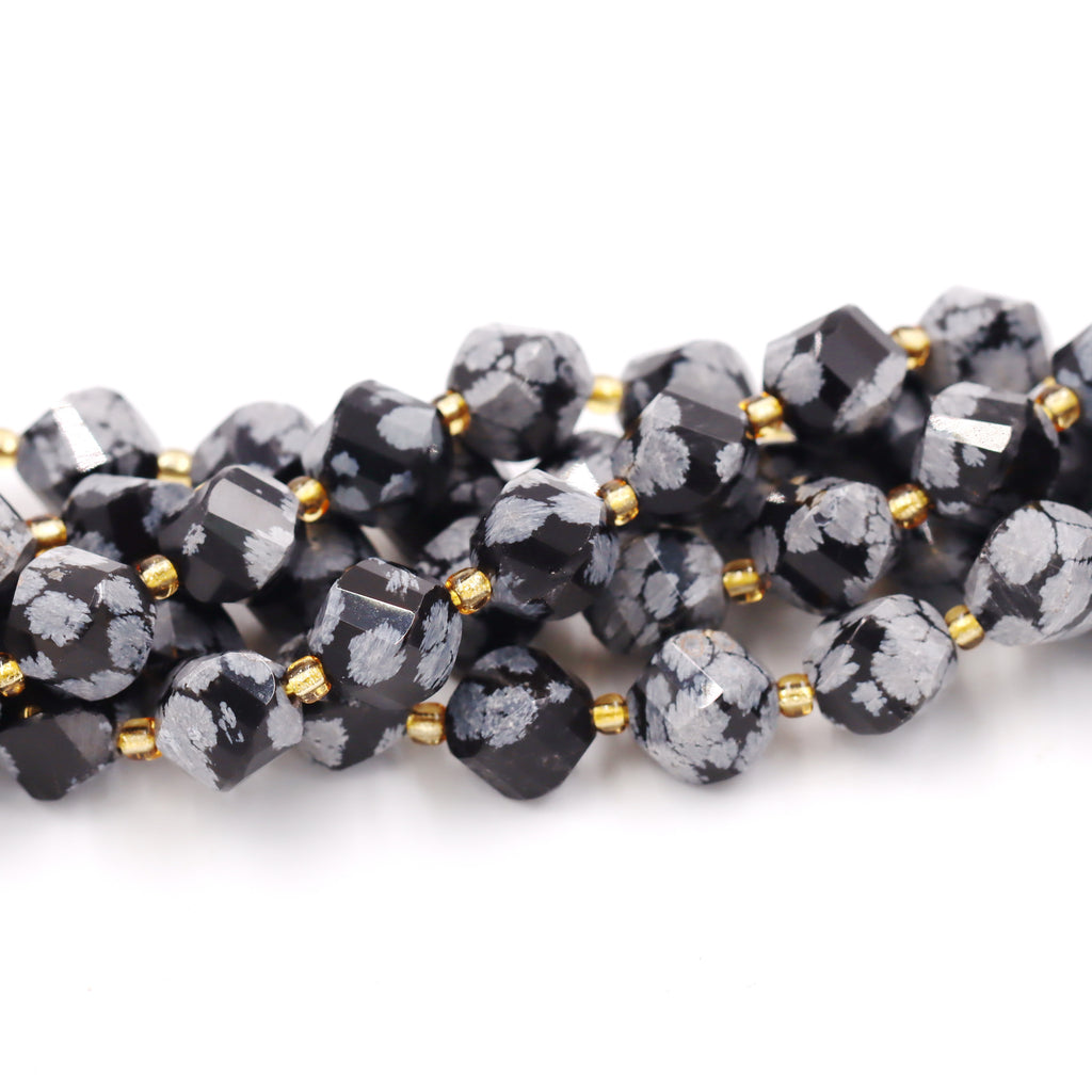 Malahill faceted S shape stone beads for jewelry making, sold per bag 5 strands inside, Snowflake Obsidian beads