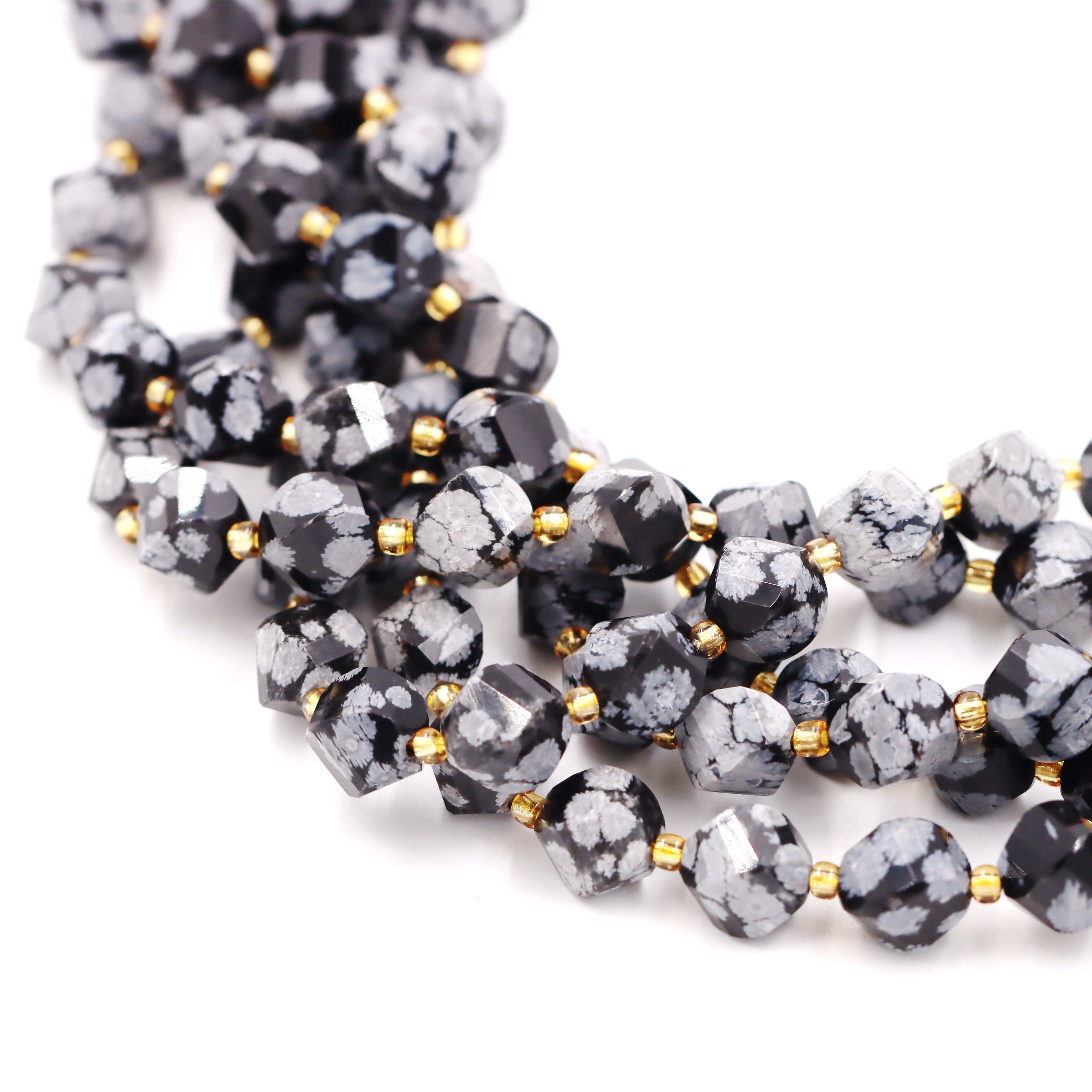 Malahill faceted S shape stone beads for jewelry making, sold per bag 5 strands inside, Snowflake Obsidian beads