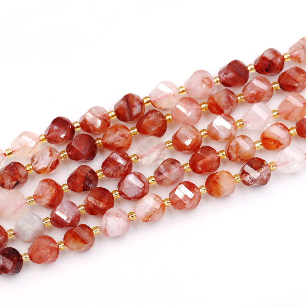 Malahill faceted S shape stone beads for jewelry making, sold per bag 5 strands inside, Sakura Carnelian beads