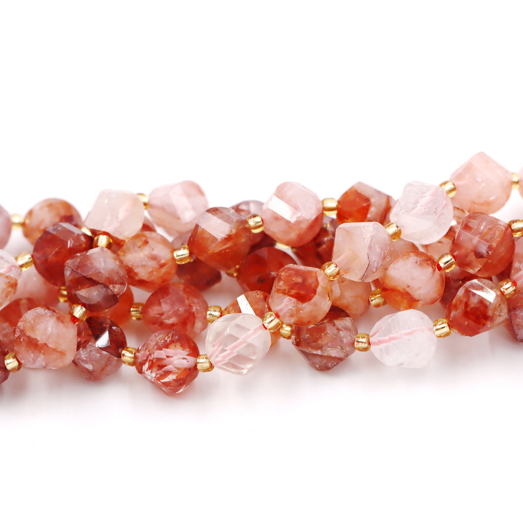Malahill faceted S shape stone beads for jewelry making, sold per bag 5 strands inside, Sakura Carnelian beads