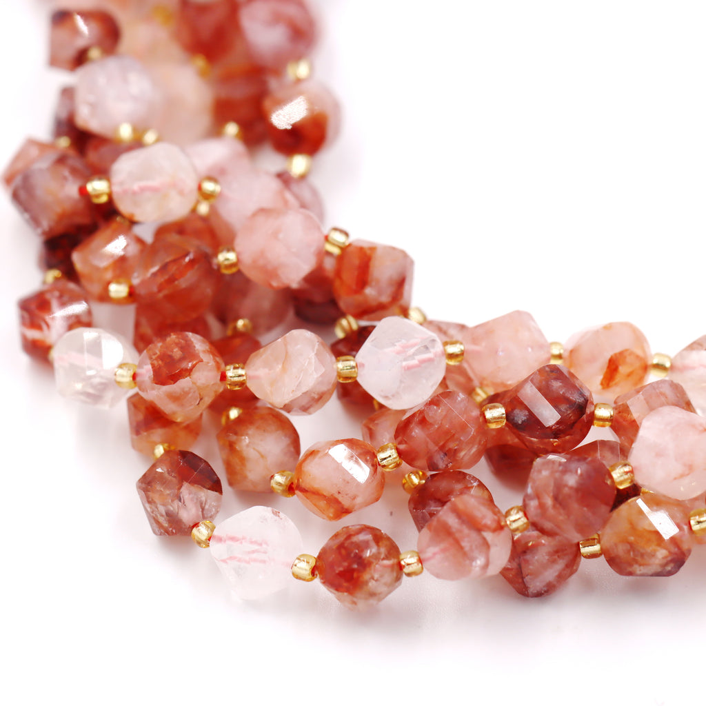 Malahill faceted S shape stone beads for jewelry making, sold per bag 5 strands inside, Sakura Carnelian beads