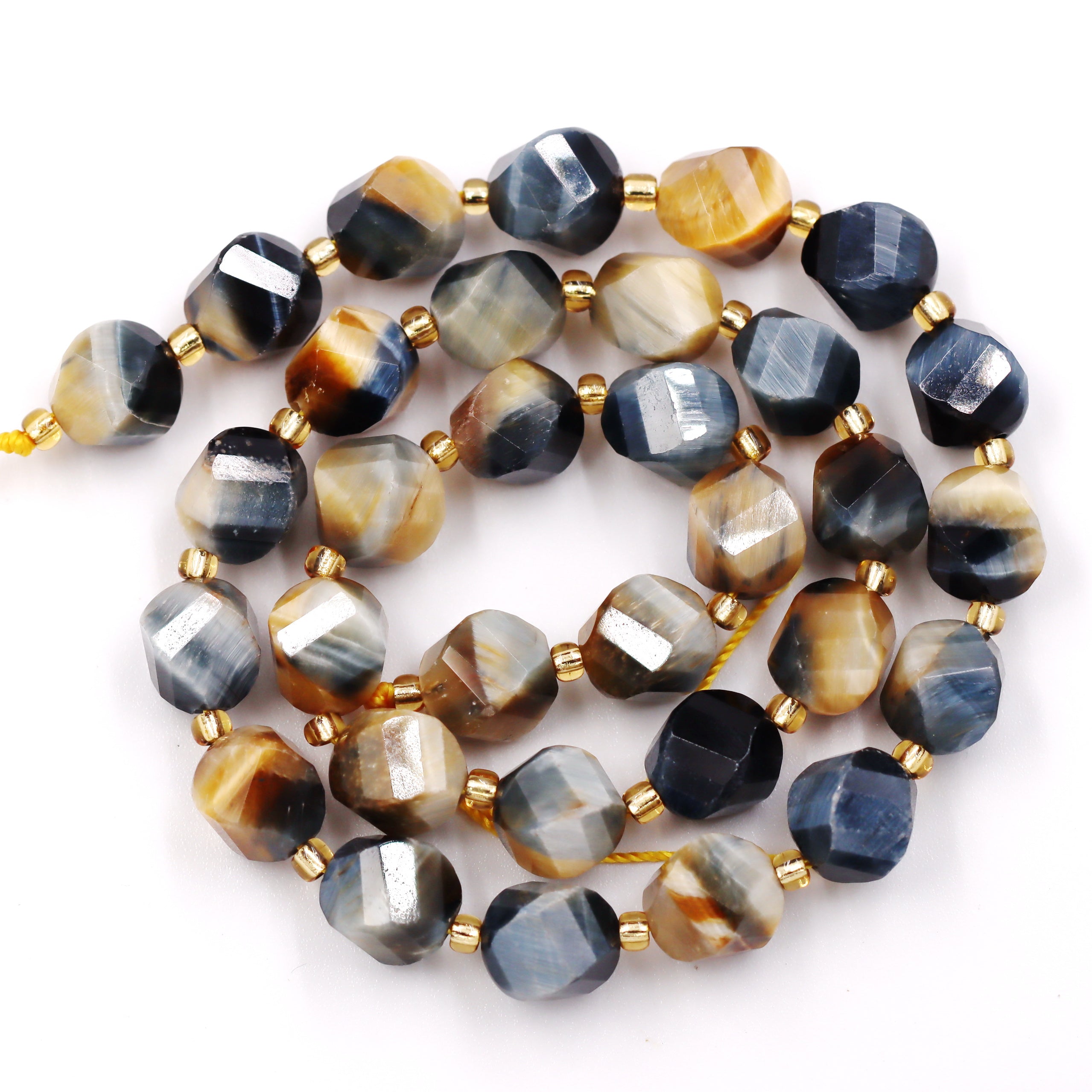 Malahill faceted S shape stone beads for jewelry making, sold per bag 5 strands inside, Grey Tiger's Eye beads