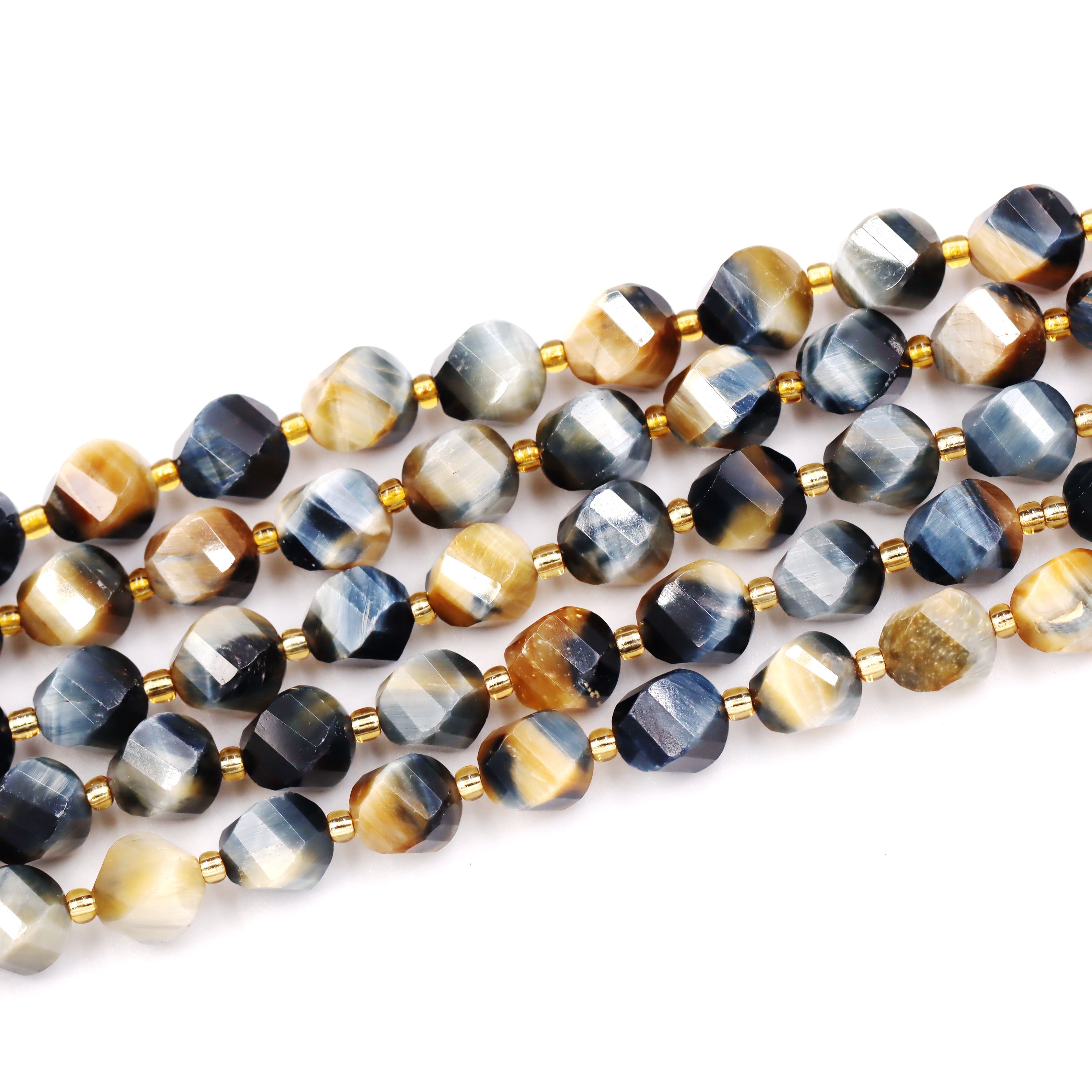 Malahill faceted S shape stone beads for jewelry making, sold per bag 5 strands inside, Grey Tiger's Eye beads