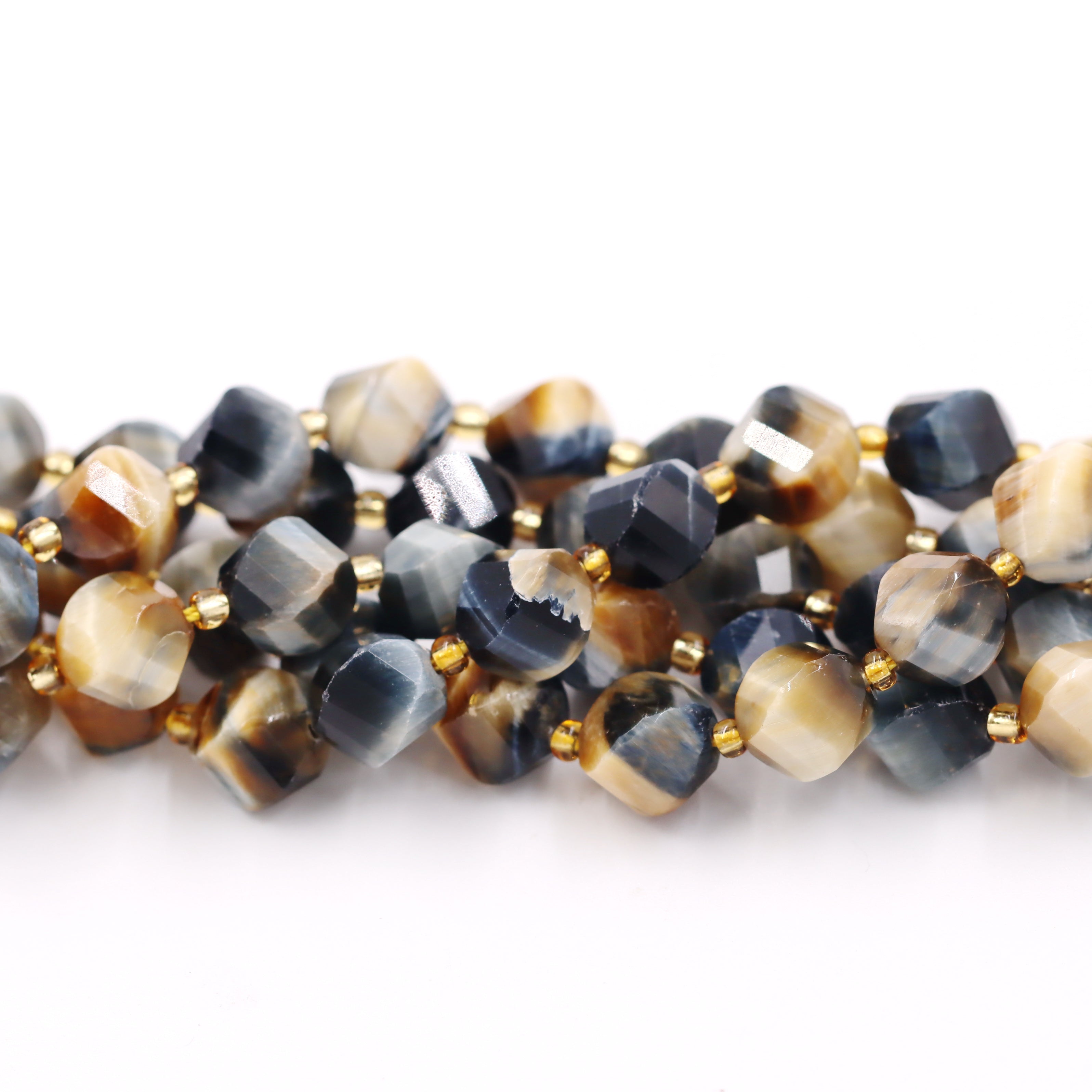 Malahill faceted S shape stone beads for jewelry making, sold per bag 5 strands inside, Grey Tiger's Eye beads