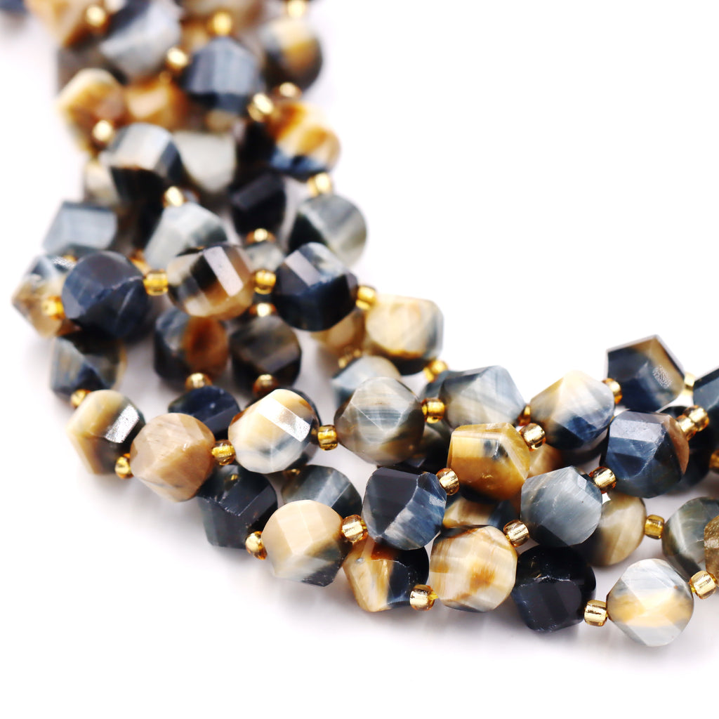 Malahill faceted S shape stone beads for jewelry making, sold per bag 5 strands inside, Grey Tiger's Eye beads