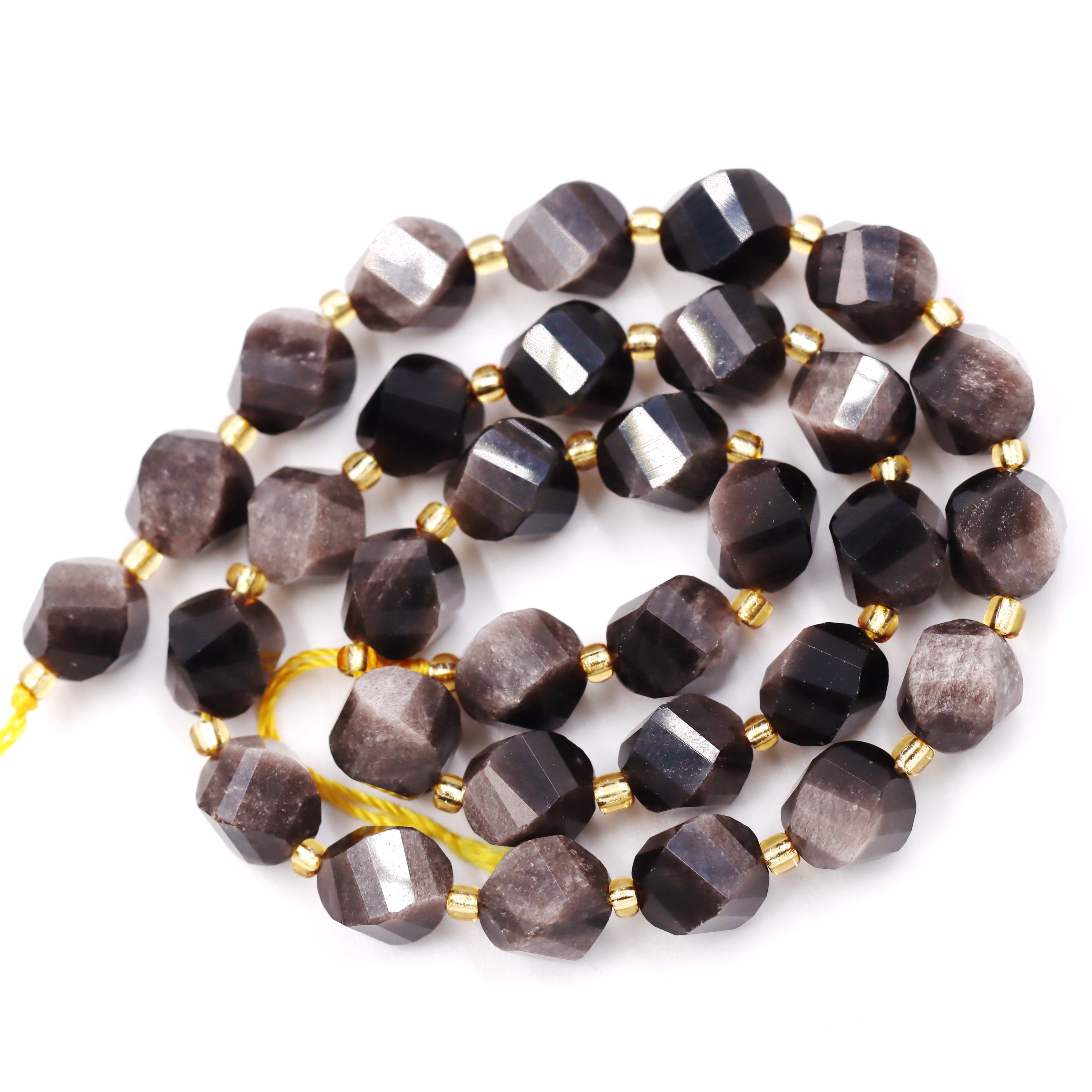 Malahill faceted S shape stone beads for jewelry making, sold per bag 5 strands inside, Silver Obsidian beads