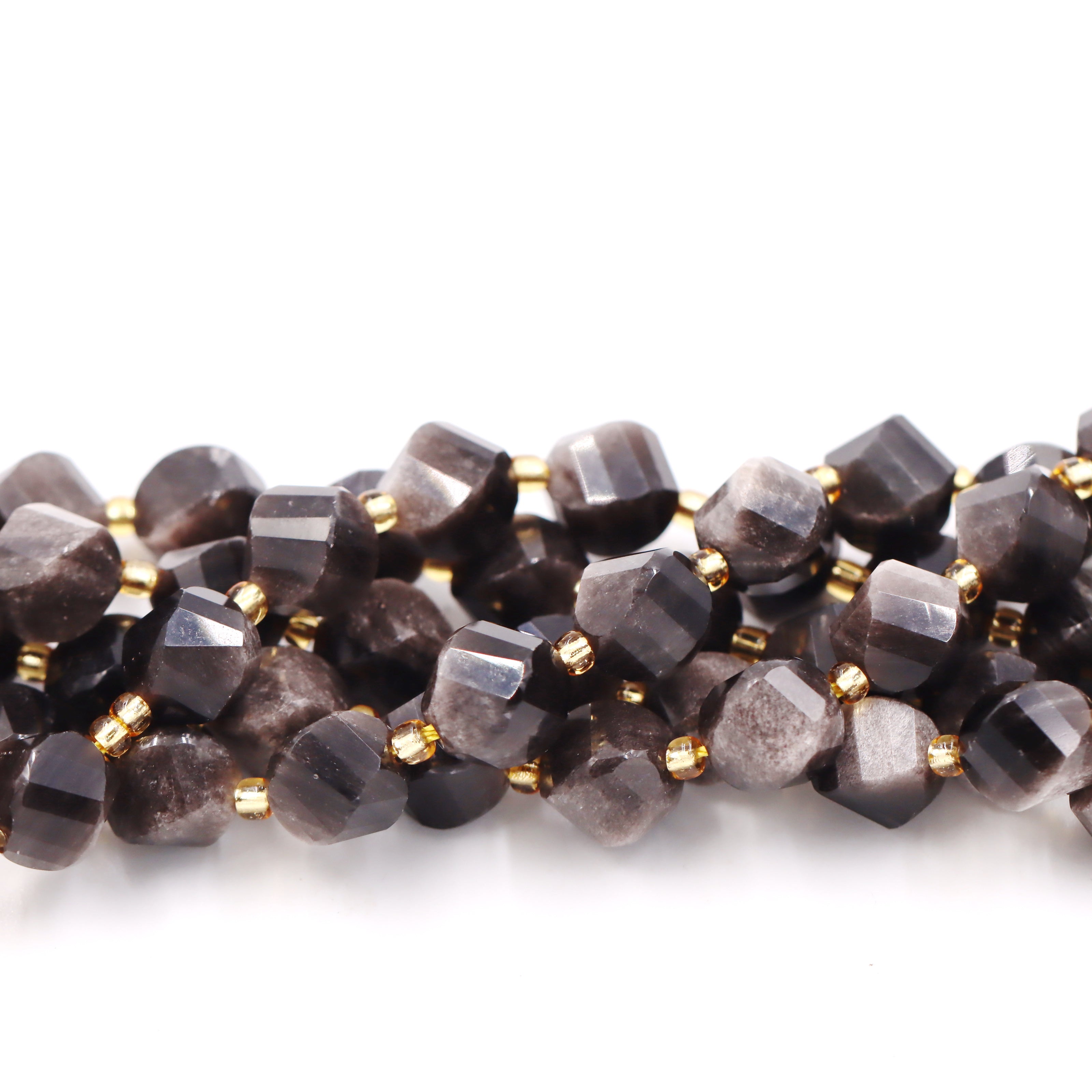 Malahill faceted S shape stone beads for jewelry making, sold per bag 5 strands inside, Silver Obsidian beads