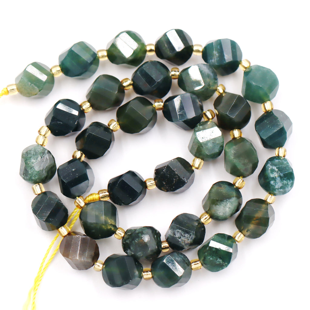 Malahill faceted S shape stone beads for jewelry making, sold per bag 5 strands inside, Moss Agate beads