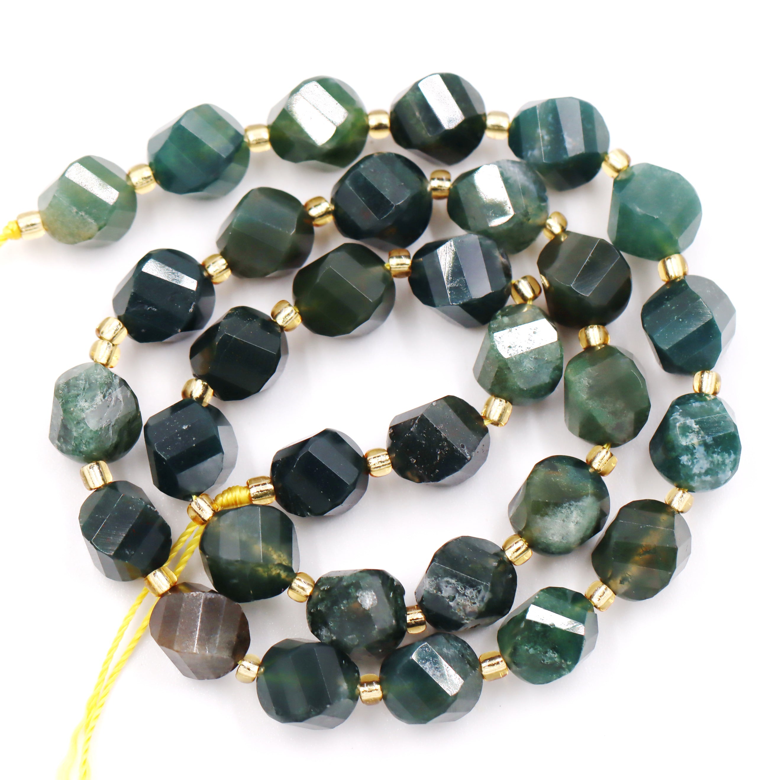 Malahill faceted S shape stone beads for jewelry making, sold per bag 5 strands inside, Moss Agate beads