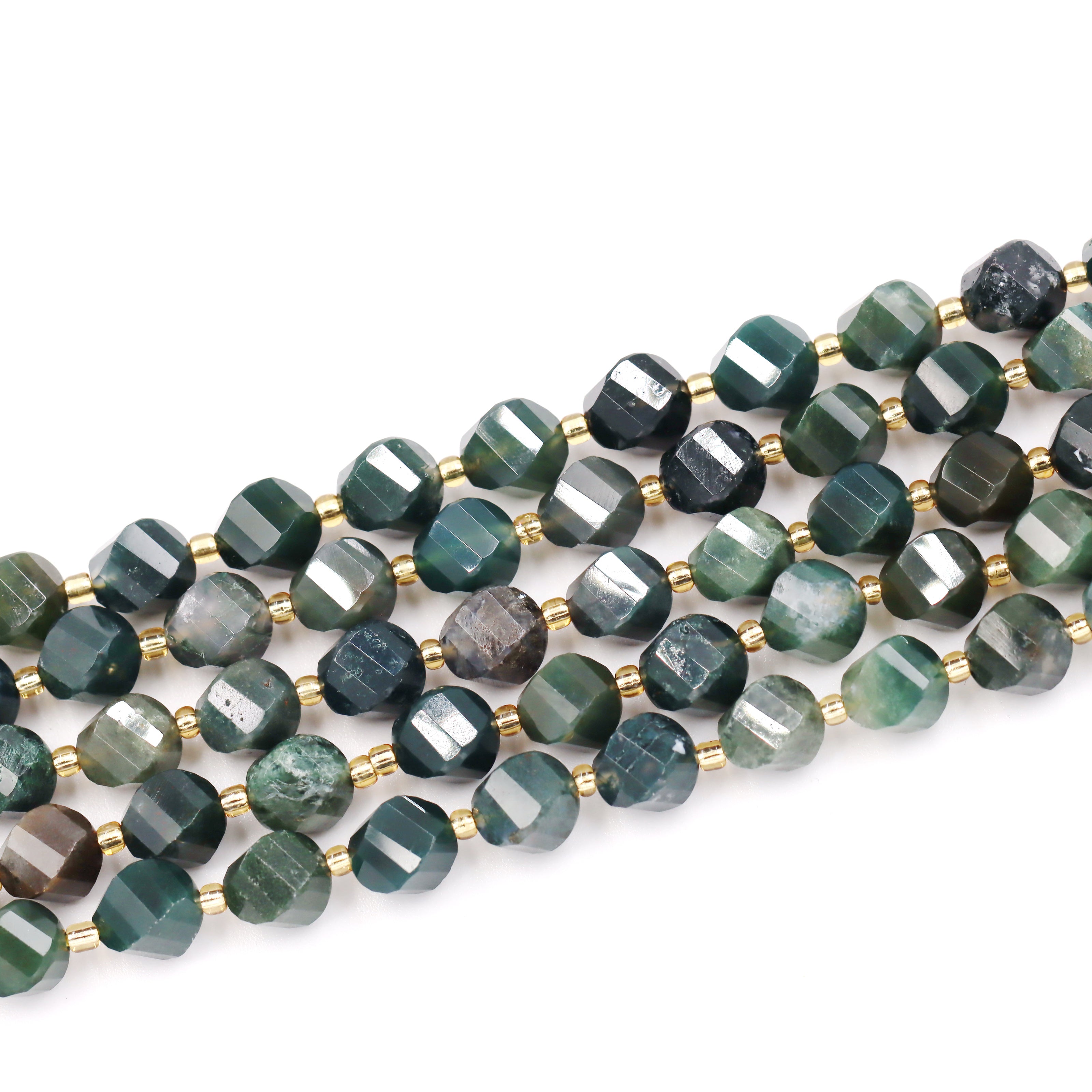 Malahill faceted S shape stone beads for jewelry making, sold per bag 5 strands inside, Moss Agate beads