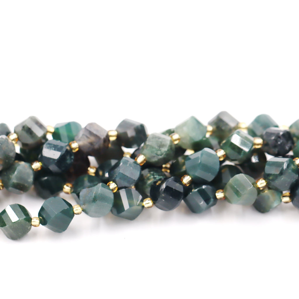Malahill faceted S shape stone beads for jewelry making, sold per bag 5 strands inside, Moss Agate beads