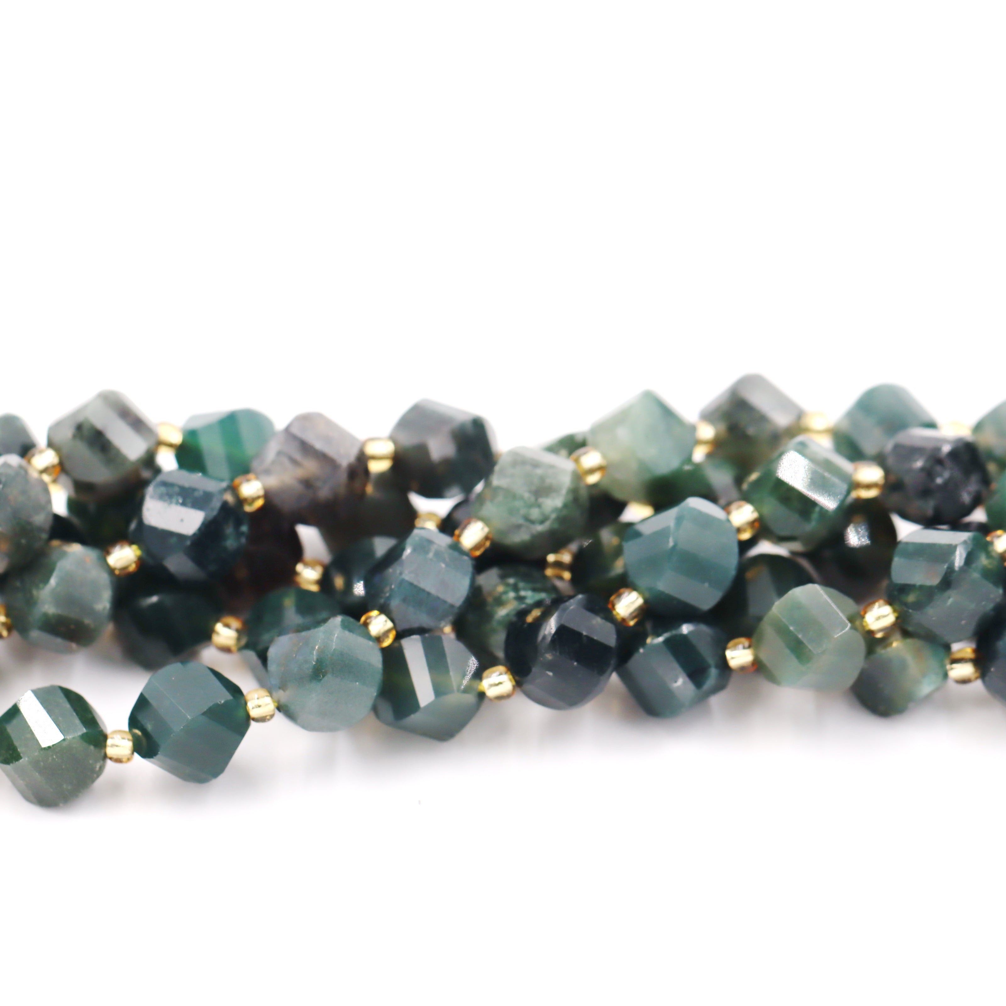 Malahill faceted S shape stone beads for jewelry making, sold per bag 5 strands inside, Moss Agate beads