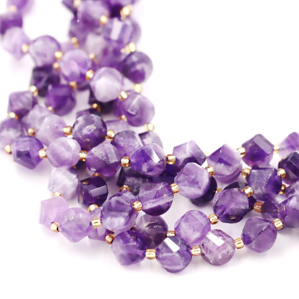 Malahill faceted S shape stone beads for jewelry making, sold per bag 5 strands inside, Dog Teeth Amethyst beads