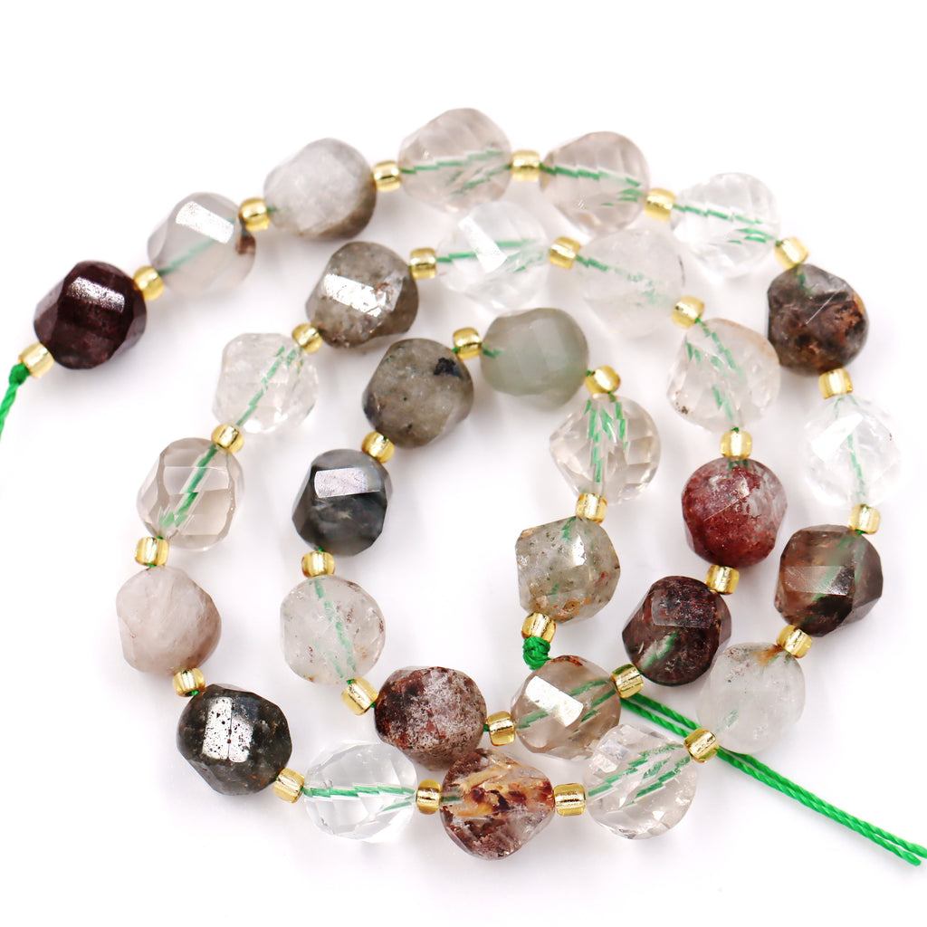Malahill faceted S shape stone beads for jewelry making, sold per bag 5 strands inside, Phantom Quartz beads
