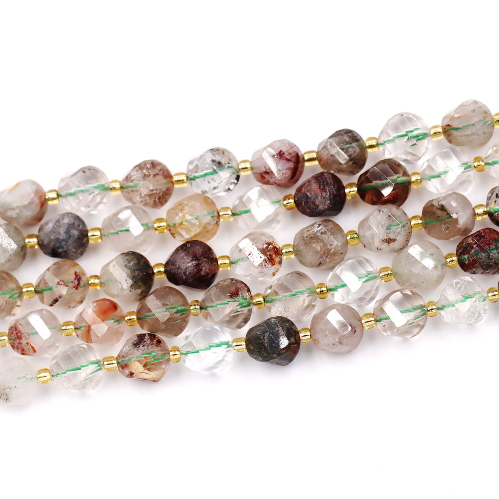 Malahill faceted S shape stone beads for jewelry making, sold per bag 5 strands inside, Phantom Quartz beads