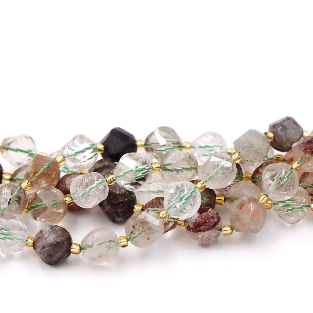 Malahill faceted S shape stone beads for jewelry making, sold per bag 5 strands inside, Phantom Quartz beads