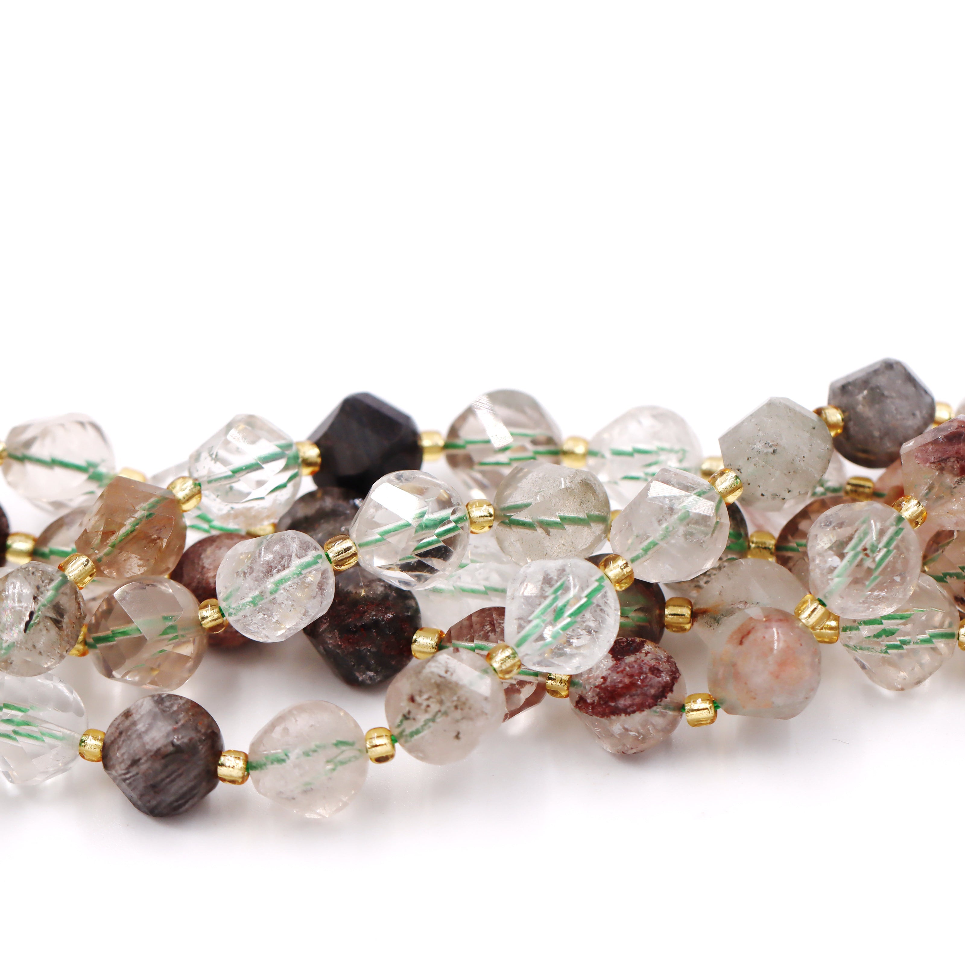 Malahill faceted S shape stone beads for jewelry making, sold per bag 5 strands inside, Phantom Quartz beads