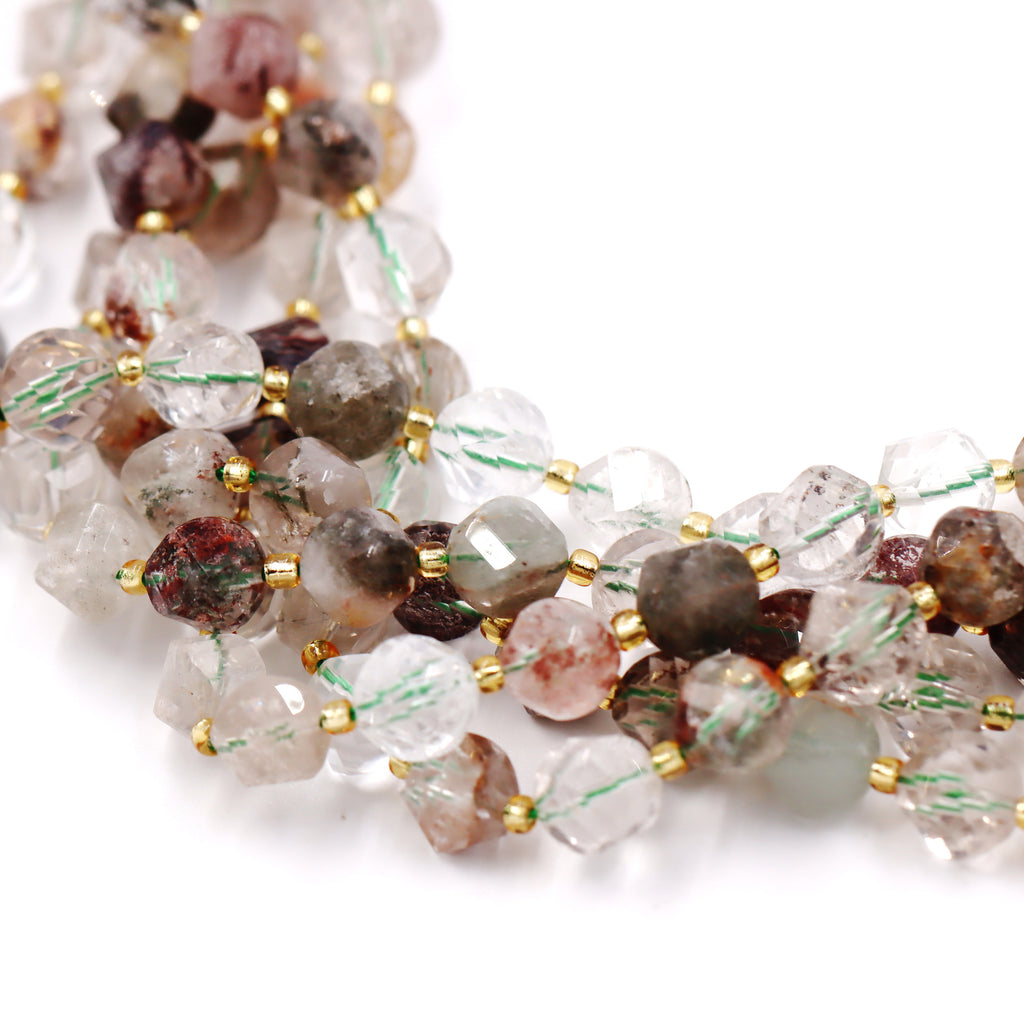 Malahill faceted S shape stone beads for jewelry making, sold per bag 5 strands inside, Phantom Quartz beads