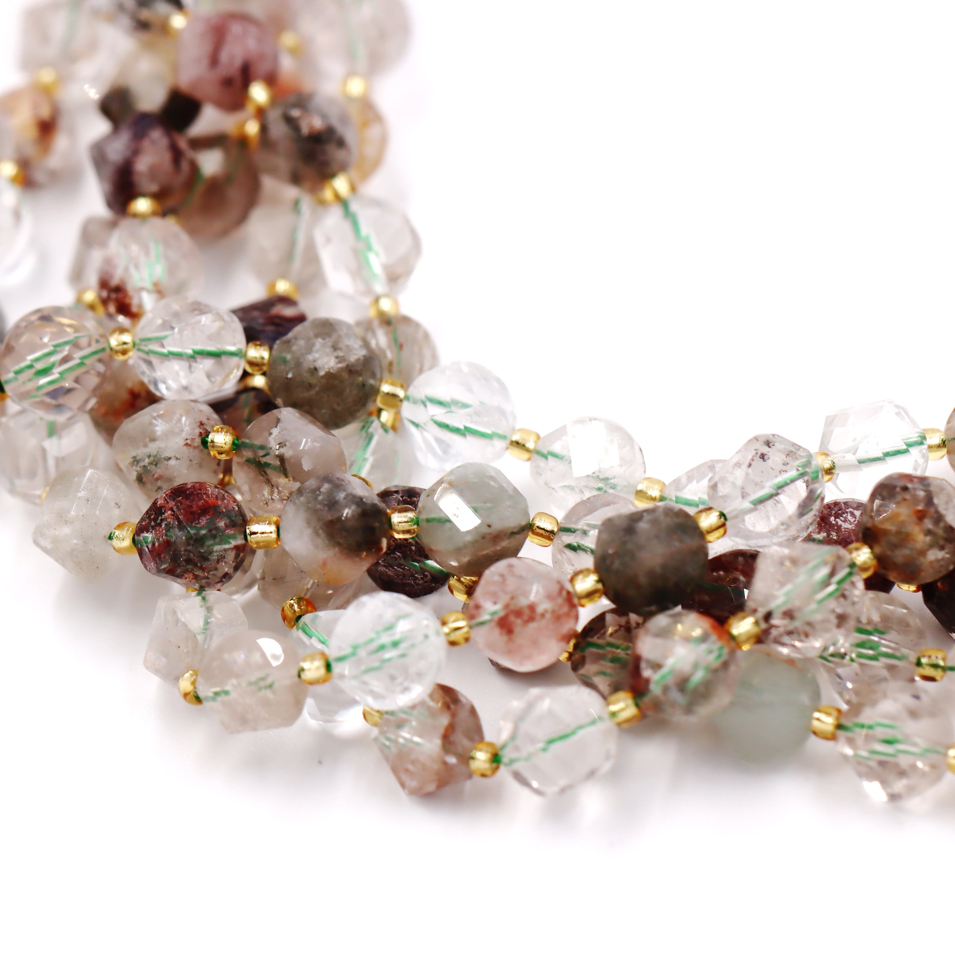 Malahill faceted S shape stone beads for jewelry making, sold per bag 5 strands inside, Phantom Quartz beads