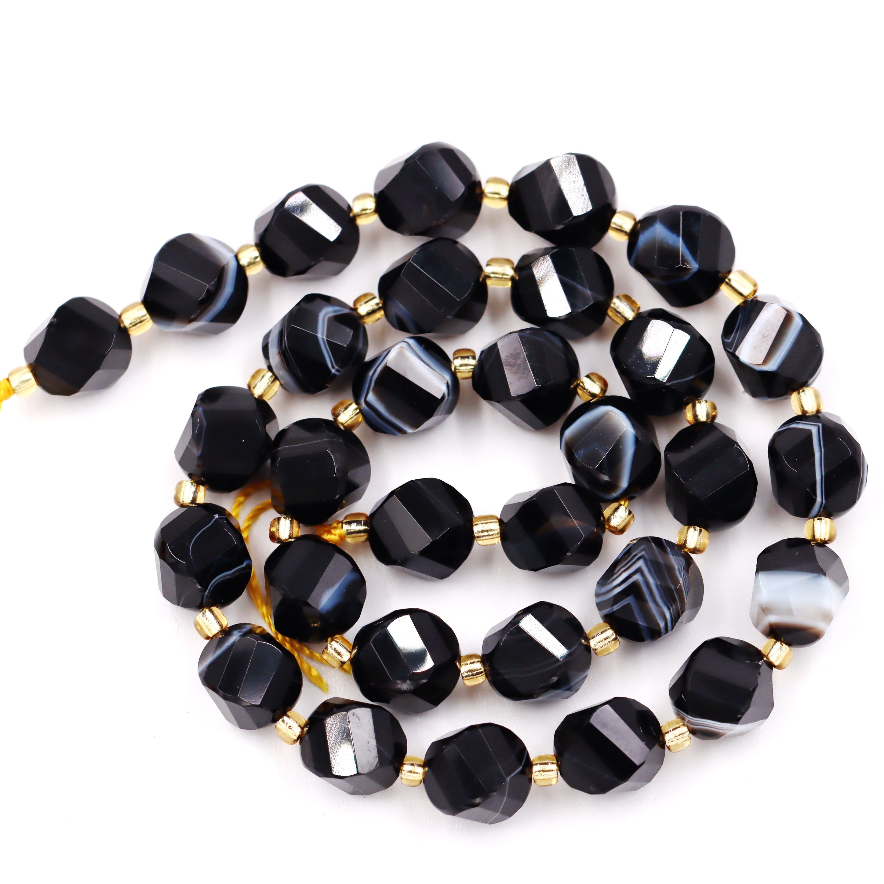 Malahill faceted S shape stone beads for jewelry making, sold per bag 5 strands inside, Stripe Onyx beads
