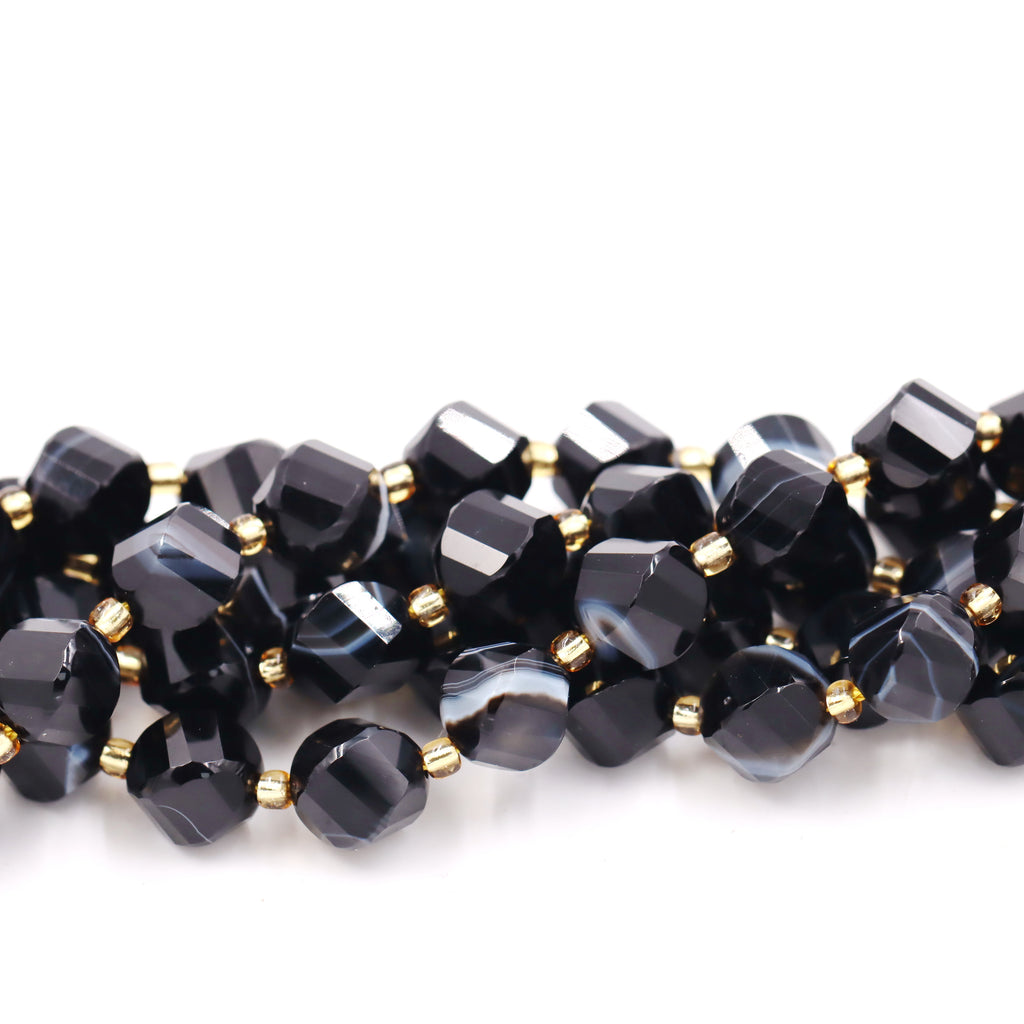 Malahill faceted S shape stone beads for jewelry making, sold per bag 5 strands inside, Stripe Onyx beads